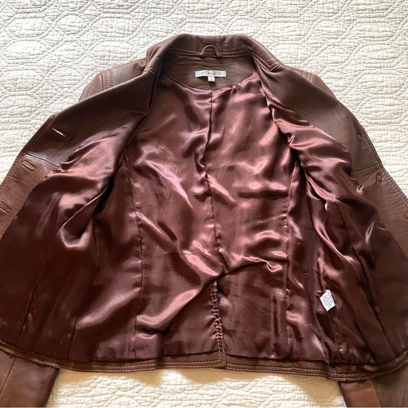 Cabi Brown Leather Blazer Jacket Contrast Stitch Moto Women’s 8 - Picture 10 of 15